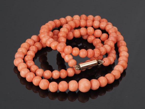 Layer Salmon Coral Necklace With Gold Clasp Single Strand Beaded