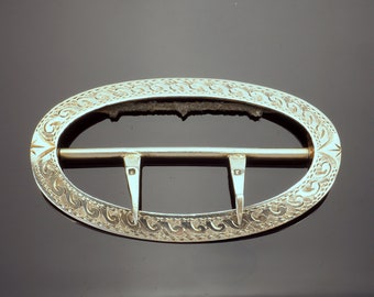 Edwardian Sterling Silver Buckle, Antique Engraved Sash Belt Buckle, 1899