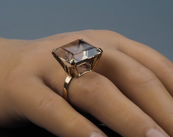 Cairngorm ring, jaren 1970 vintage massief gouden ring, rokerige rookkwarts ring, grote edelsteen ring, enorme minimalistische statement ring, sieraden cadeau