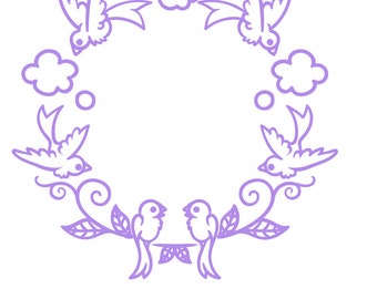 Bird Wreath svg file , leaves clip art ,