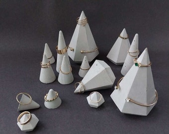 Ring Display, jewellery diamond cone stands, photography props, retail styling plinths, jewelry organiser, geometric concrete ring holder