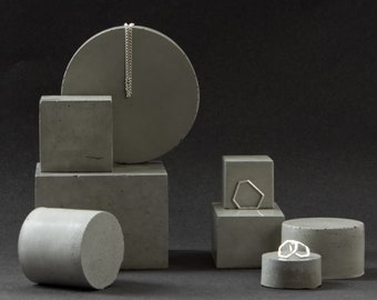 Concrete Photo Props, Modular Still, large geometric prism jewellery retail display set of 8 No64, stackable cement blocks, photography prop