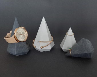 Conjunto de esculturas de diamantes de hormigón de 2, brazalete de anillo de joyería o soporte de exhibición de relojes, diamantes de hormigón, accesorios fotográficos, exhibición de joyería al por menor
