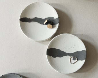 Trinket Ring Dish Tray, abstract concrete new home gift, monochrome trinkets, catch all trays