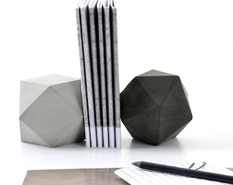 Concrete Icosahedron and Cuboctahedron Modular Sculpture Set of Two, geometric modern paperweight, bookend, office or home decor, gift set