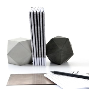 Concrete Icosahedron and Cuboctahedron Modular Sculpture Set of Two, geometric modern paperweight, bookend, office or home decor, gift set