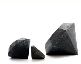 Concrete Diamond Sculpture, Paperweight, Minimal Still Set of 3, black dark grey diamonds, cement home office decor, gift set