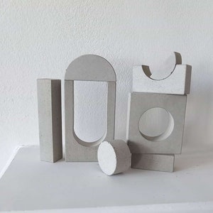Concrete Still of 8 architectural shapes, arch triangle stairs circle rectangle photo prop blocks, jewellery retail display styling set No09