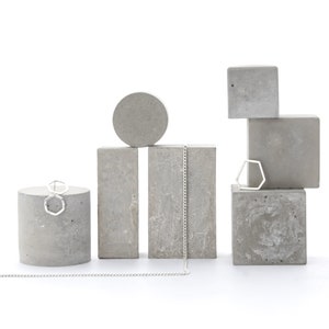 Concrete Photo Props, Modular Still, geometric prism jewellery retail display set of 7 No31, stackable cement blocks, photography prop