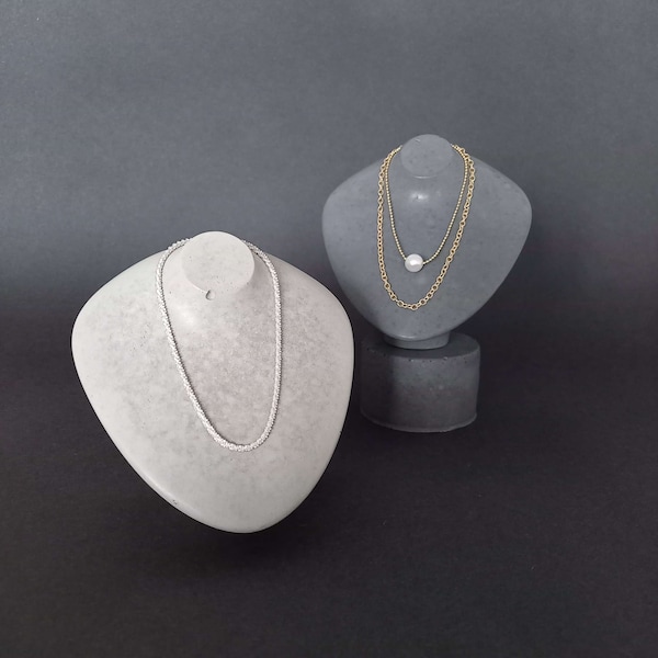 Concrete Necklace Bust Stand 'Eva', feminine geometric jewellery holder, retail display, jewelry display plinth, photo prop