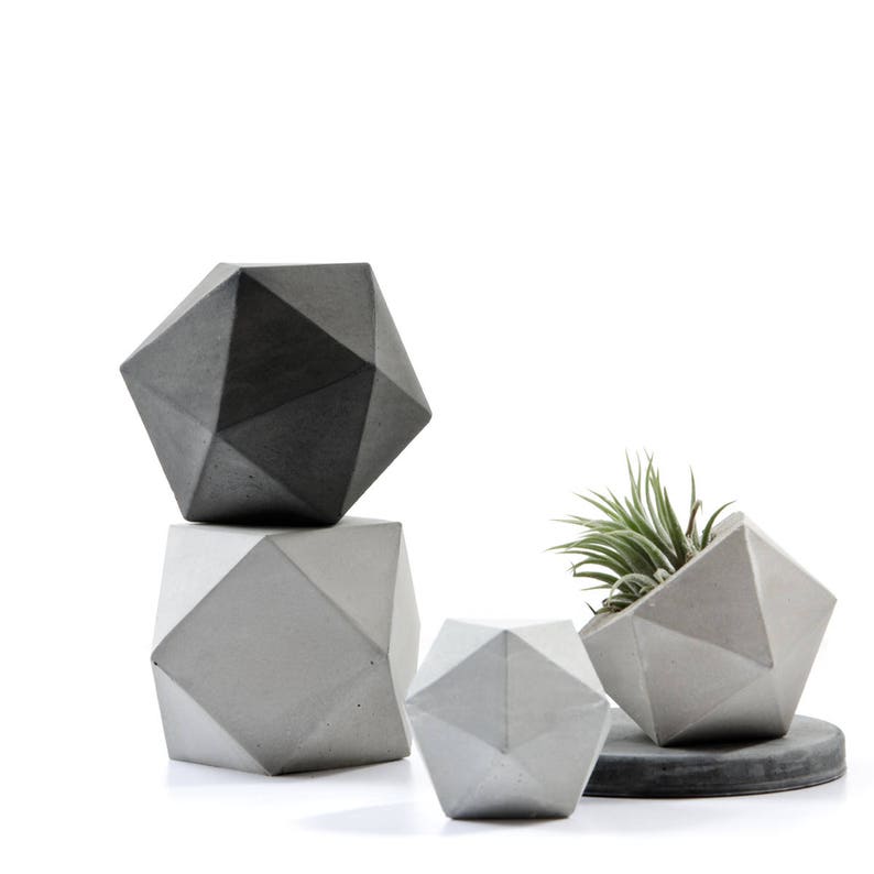 Concrete Icosahedron Sculpture, geometric paperweight, jewellery holder or bookend, minimal contemporary home decor, gift idea image 5