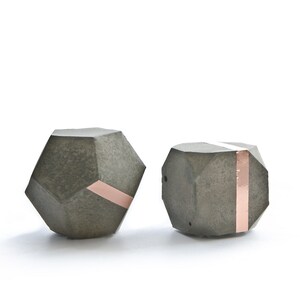 Geometric Concrete Copper Decor Sculptures, dodecahedron, truncated hexahedron, set of 2, paperweight, beton bookend image 4