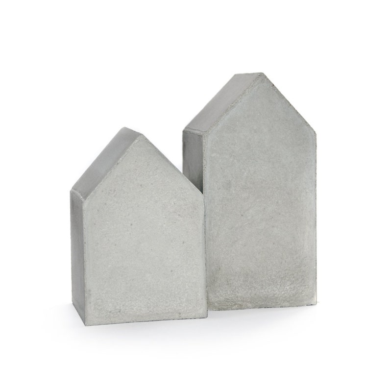 Concrete House Bookend Set, monochrome grey concrete decor, home sweet home quote art, house sculpture, house warming gift, minimal cement image 6