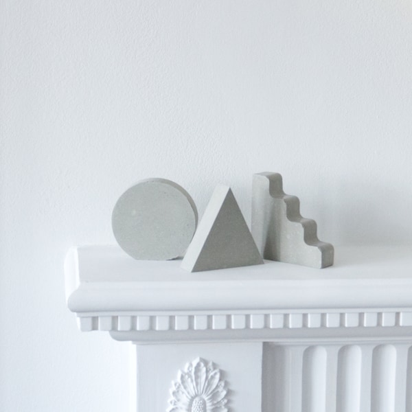 Geometric Concrete Still, modern sculpture ornament, single or set display, photography prop, cement shape collection 04