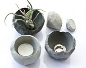 Three Concrete Bowls, cement candle holder, beton ring dish, organic handmade concrete decor, minimal modern 3 concrete bowls no0404