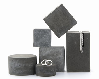 Concrete Sculpture Still, Dark Modular Jewellery Photo Prop Set of 6, No32, stackable geometric cement display blocks, photography styling