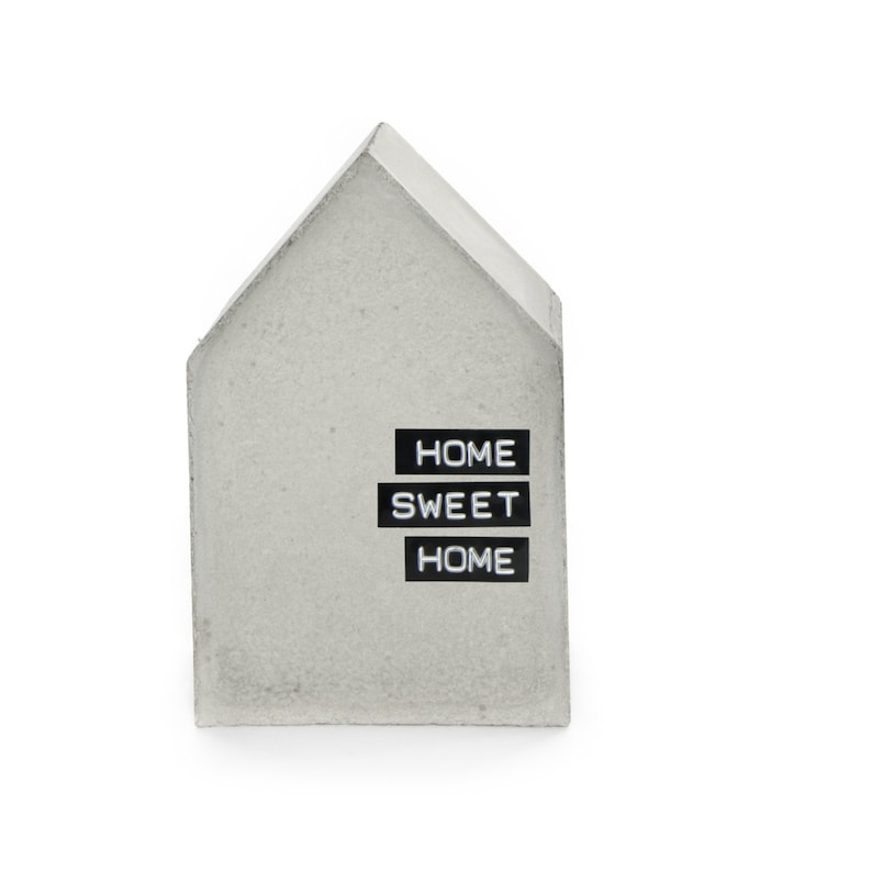 Concrete House Bookend Set, monochrome grey concrete decor, home sweet home quote art, house sculpture, house warming gift, minimal cement image 5