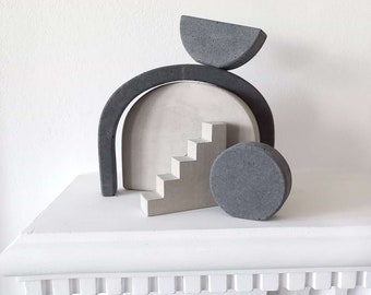 Concrete Sculpture Still, geometric ornament set of 5, styling photography prop, stairs arch circle shape collection no06, art decor