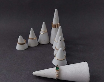 Concrete Ring Cone Set, large cone mix, tall ring display stand, retail plinth, jewellery photo props, concrete jewelry riser