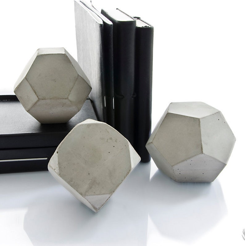 Geometric Concrete Decor Sculpture Set, paperweight, bookend, office or home decor, solid set com1 image 3