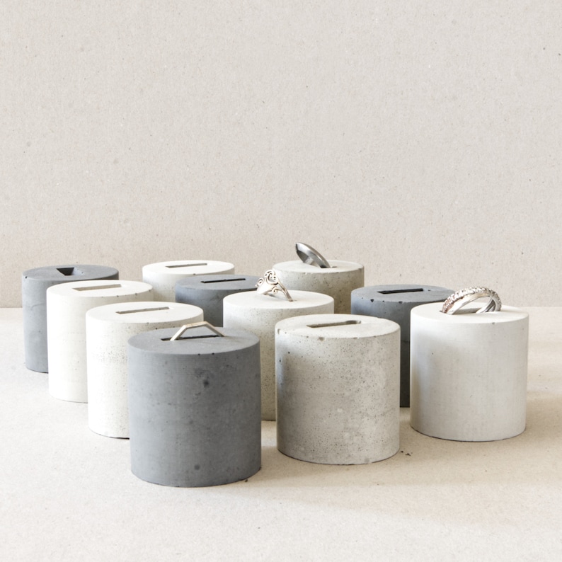 Concrete Cylinder Upright Ring Stand With Recess, Jewellery Organiser, Retail Rindstand Display, Geometric Photo Prop image 3