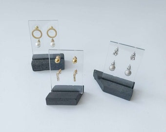 Concrete Earring Display Set 'Big Cathy', Modern Retail Jewellery Display, Stud Earring Clear Card Stand, Geometric Styling Photo Prop