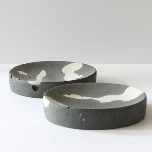 Trinket Ring Dish Tray, abstract concrete new home gift, monochrome trinkets, catch all trays Finish B mostly dark