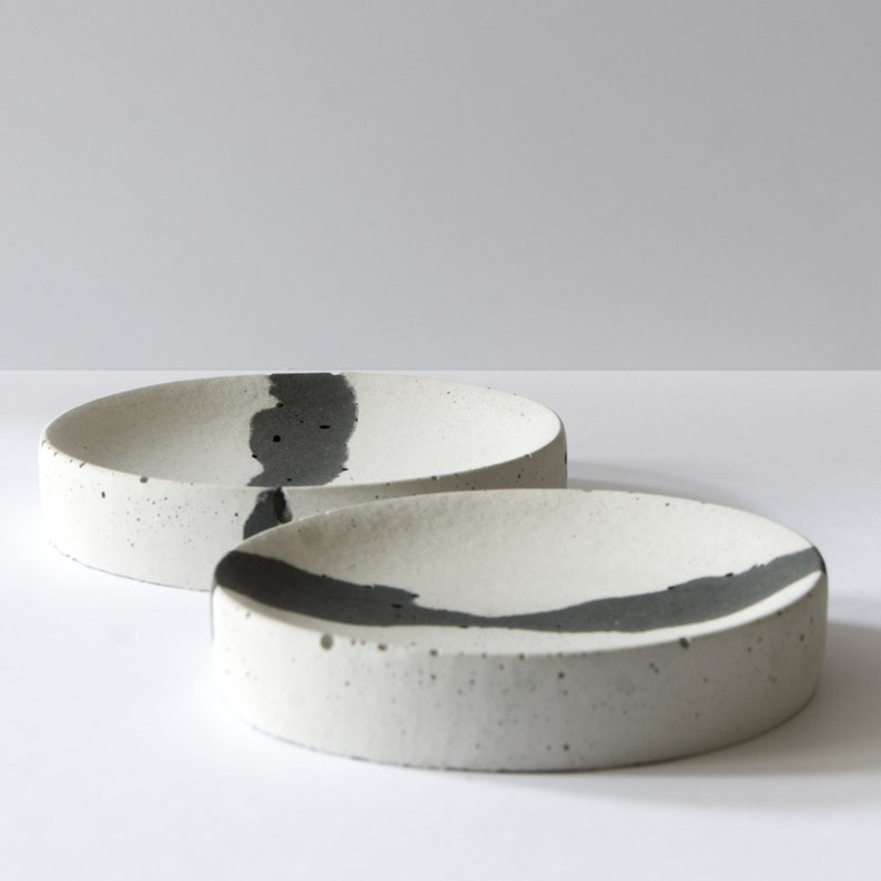 Trinket Ring Dish Tray, abstract concrete new home gift, monochrome trinkets, catch all trays Finish A mostly pale