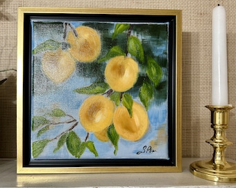 pintura a óleo, obra de arte, natureza morta, pintura de limão, limão, arte emoldurada, decoração de casa