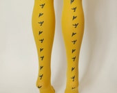 hand printed mustard bird tights