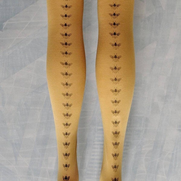 hose. | Tights & Hosiery | Mustard Bee Print Tights | Printed Tights | 80 Denier | Coloured Tights |  Patterned Tights | Stockings