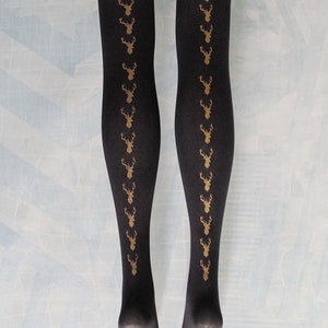 Gold Pattern Pantyhose with Ginkgo Motifs Superb Quality Opaque Pantyhose Perfect Christmas Gift for Wife 