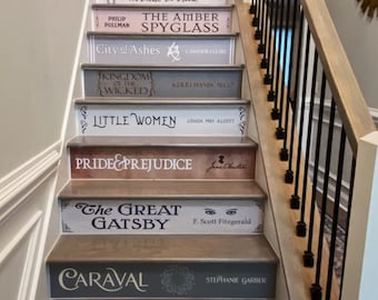 All-In-One Book Stair Decal, Fully Custom, Any Book Spine, Book Decor, Stair Sticker, Book Art, Priced Per Stair