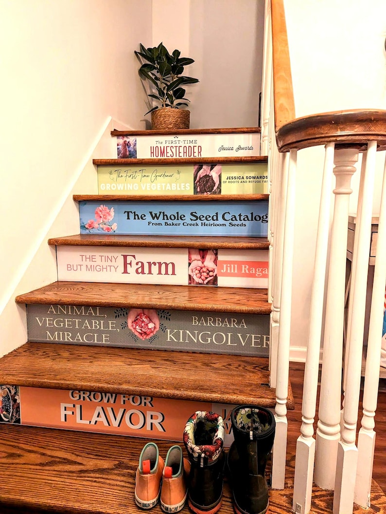 All-In-One Book Stair Decal, Fully Custom, Any Book Spine, Book Decor, Stair Sticker, Book Art, Priced Per Stair image 2