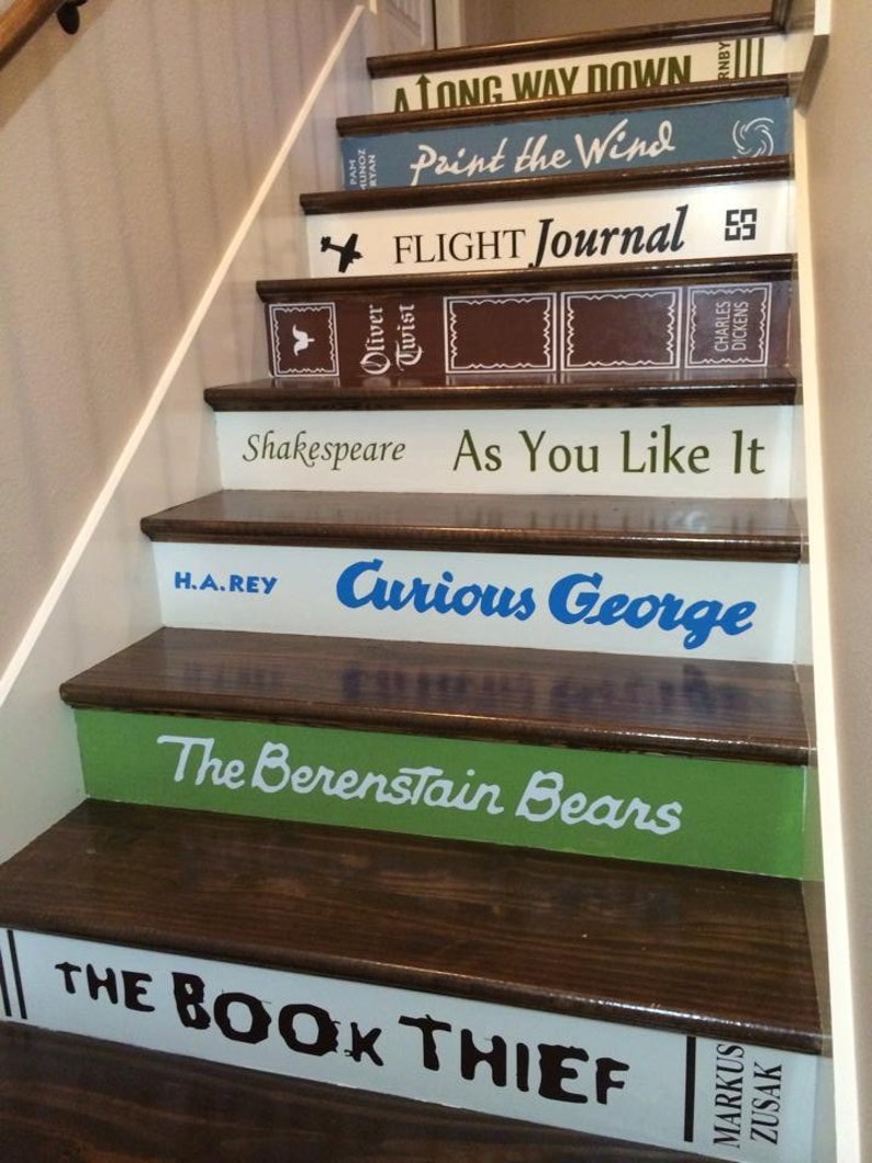 Custom Book Title Decals for stairs  the price is for EACH image 0