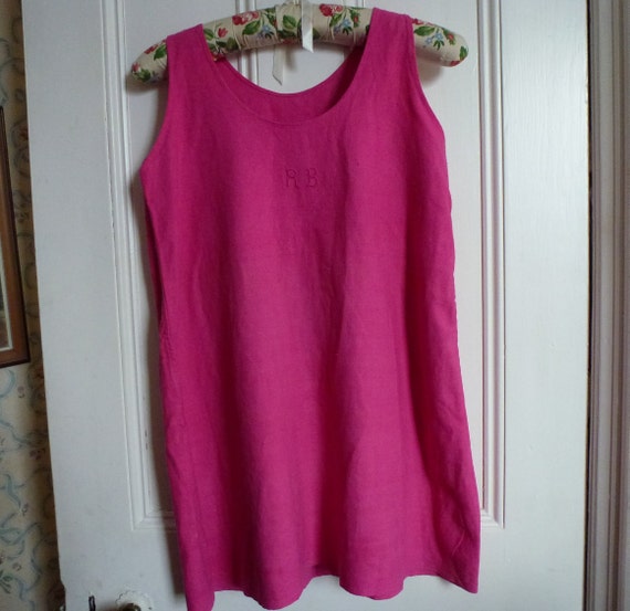 Vintage French real linen pink tunic chemise top … - image 4