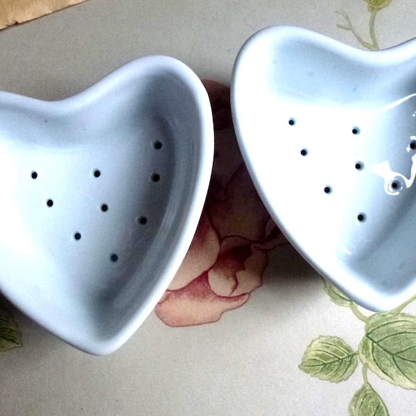 Two Apilco vintage French porcelain heart shaped moulds molds strainers