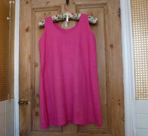 Vintage French real linen pink tunic chemise top … - image 1
