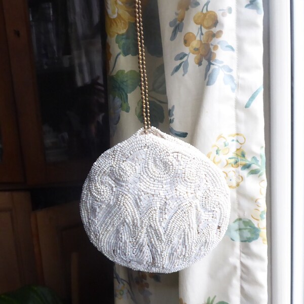 Sweet Little Vintage Micro-beaded White Mini-Bag Purse Evening Bag