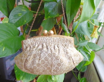 Vintage pretty gold brocade purse evening bag handbag made in France