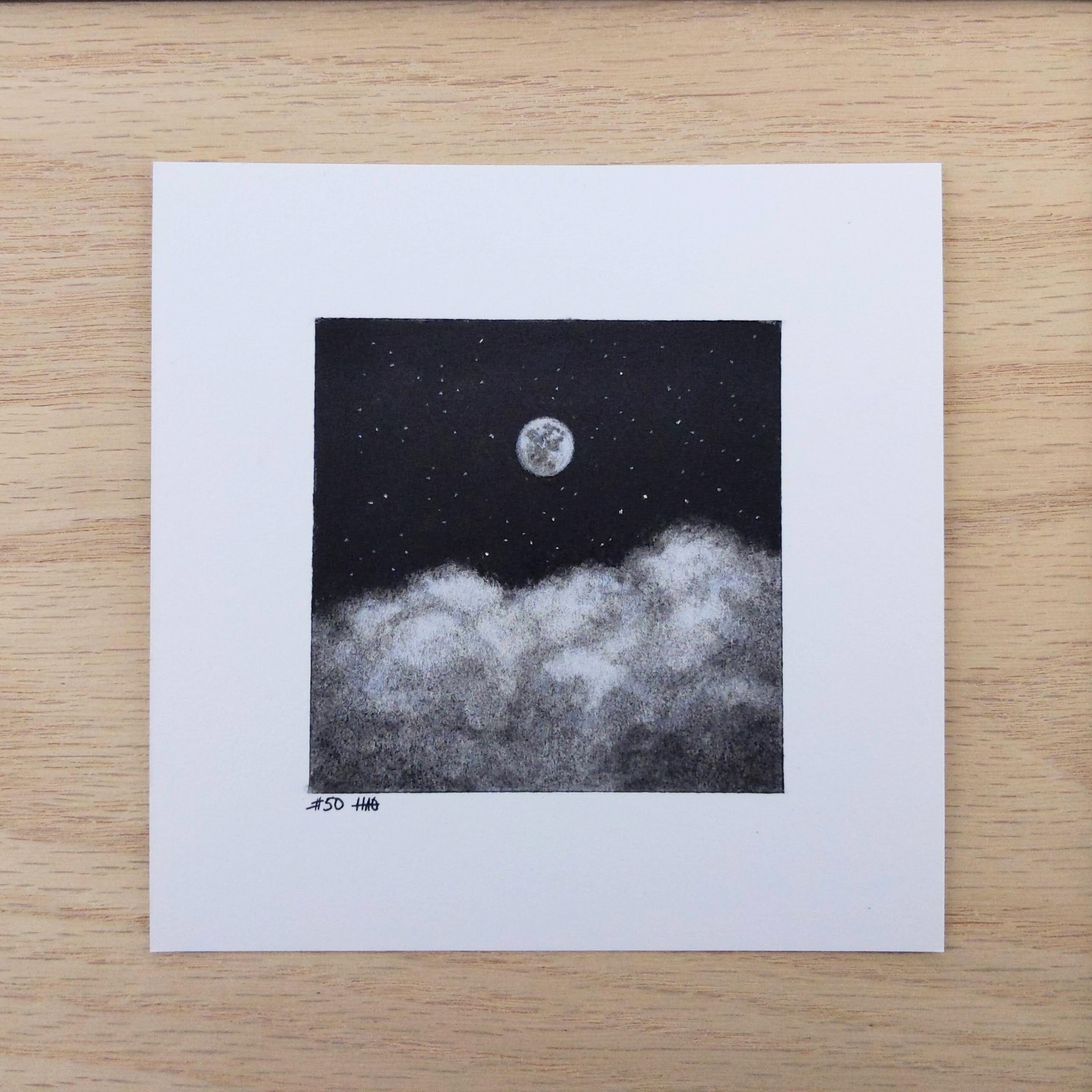 Full Moon Charcoal Drawing Moon Art Night Sky Art Night Sky Etsy