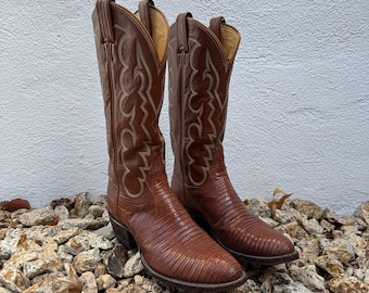 Vintage Tony Lama Exotic Teju Lizard Cowboy Western Boots 