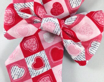 valentine day argyle hearts love wedding holiday necktie or bow bow tie pet dog collar slide on removable handmade accessory multiple sizes