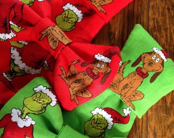 grinch max dr seuss christmas holiday necktie bow bow tie pet dog collar slide on removable handmade accessory multiple sizes made to order
