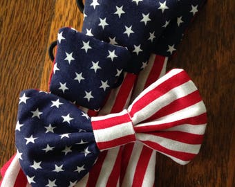 american flag patriotic fourth of july holiday necktie or bow bow tie pet dog collar slide on removable handmade accessory multiple sizes