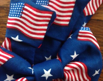patriotic fourth of july flags holiday necktie bow bow tie pet dog collar slide on removable handmade accessory multiple sizes