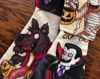 halloween monsters cute necktie or bow bow tie pet dog collar slide on removable handmade accessory multiple sizes made to order