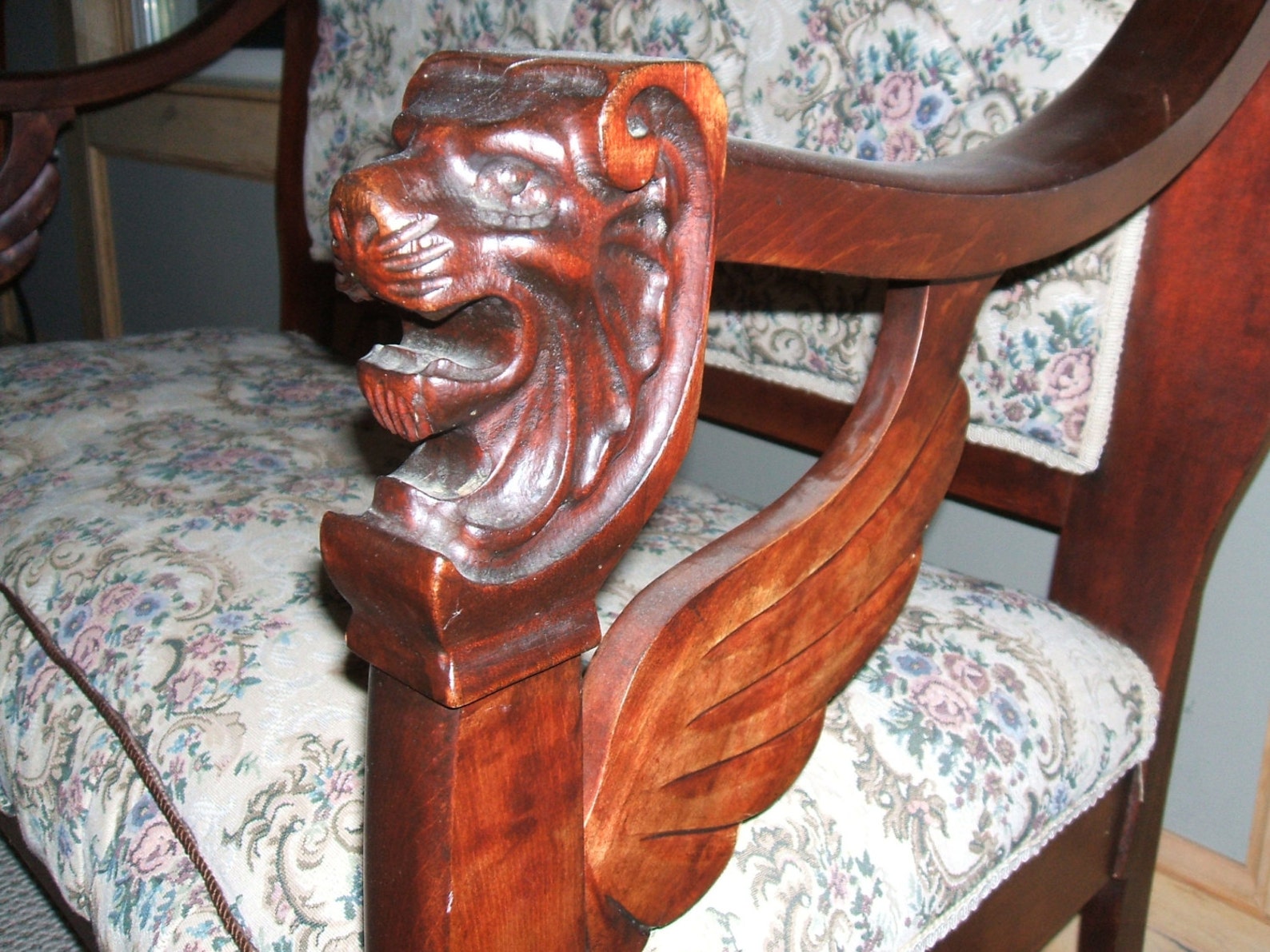 Antique Carved Mahogany Lions Headwings Paws Settee Chair and Etsy