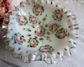 Vintage Fenton Silver Crest Charleton Rose Comport Dish