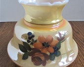 Vintage Lusterware Glass Wall Lamp Shade Painted Flowers Ruffled Top Floral